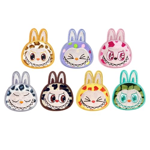 Aufnäher zum Aufbügeln, Motiv: niedlicher Hase, bestickte Tierausdrücke, 7,4 x 6,2 cm, DIY-Zubehör für Kleidung und Taschen, 7 Stück Aufnäher zum Aufbügeln, Motiv: niedlicher Hase, bestickte Tierausdrücke, 7,4 x 6,2 cm, DIY-Zubehör für Kleidung und Taschen, 7 Stück von ODSS