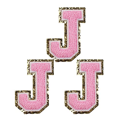 Aufnäher zum Aufbügeln mit englischem Buchstaben J, Alphabet, Nähapplikationen, Kleidung, Abzeichen, rosa Buchstaben mit goldenem Rand, selbstklebende Rückseite Aufnäher zum Aufbügeln mit englischem Buchstaben J, Alphabet, Nähapplikationen, Kleidung, Abzeichen, rosa Buchstaben mit goldenem Rand, selbstklebende Rückseite von ODSS
