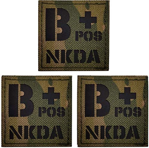 B Positive Bluttyp Patch, B POS B + NKDA Infrarot Ir Reflektierende Medizinische Patches, Klettverschluss Rückseite - 4,97 x 4,97 Zoll - Bündel mit 3 Stück - Keine bekannten Medikamentenallergien von ODSS