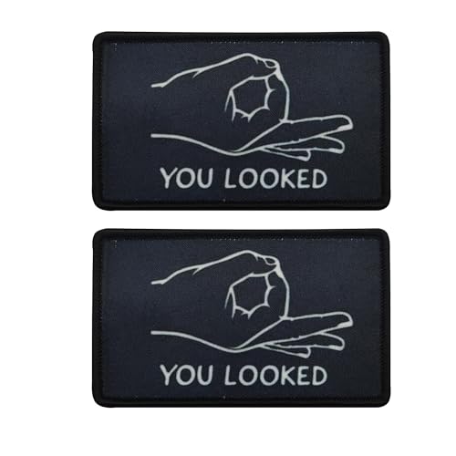Bedruckte Aufnäher mit Aufschrift "You Looked", bestickter Rand, Stoffaufnäher, Hakenverschlüsse, Rückseite mit Schlaufenmuster, 8,9 x 5,9 cm Bedruckte Aufnäher mit Aufschrift "You Looked", bestickter Rand, Stoffaufnäher, Hakenverschlüsse, Rückseite mit Schlaufenmuster, 8,9 x 5,9 cm von ODSS