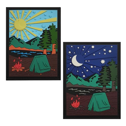 Camping-Szene, PVC-Moral-Patches, Camping bei Nacht im Freien, Abenteuer, dekorativer Reparaturflicken, Camping-Illustration, Camp-Leben, Nähapplikationen für Kleidung, Rucksäcke, 8,9 x 5,7 cm von ODSS