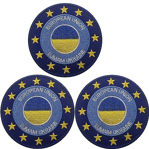 Europäische Union bestickte Applikation Patches Eumam Ukraine Flagge Applique Patches Taktische Militär Moral Kampf Armband Emblem Abzeichen 7,9 cm Größe von ODSS