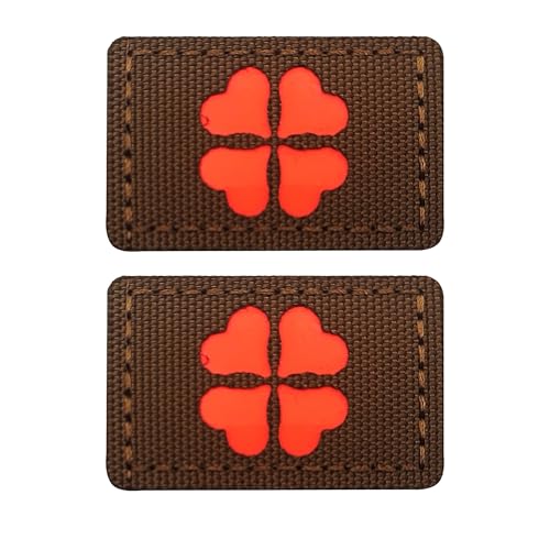 Flicken im Dunkeln, reflektierendes Herz, vierblättriges Kleeblatt, taktisches Emblem, dekorative Applikationen, 4,9 x 3,8 cm, Braun und Orange, 2 Stück Flicken im Dunkeln, reflektierendes Herz, vierblättriges Kleeblatt, taktisches Emblem, dekorative Applikationen, 4,9 x 3,8 cm, Braun und Orange, 2 Stück von ODSS