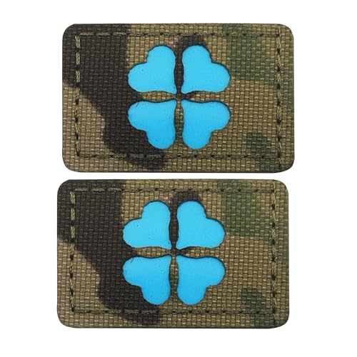 Flicken im Dunkeln, reflektierendes Herz, vierblättriges Kleeblatt, taktisches Emblem, dekorative Applikationen, 4,9 x 3,8 cm, Camouflage und Blau, 2 Stück Flicken im Dunkeln, reflektierendes Herz, vierblättriges Kleeblatt, taktisches Emblem, dekorative Applikationen, 4,9 x 3,8 cm, Camouflage und Blau, 2 Stück von ODSS