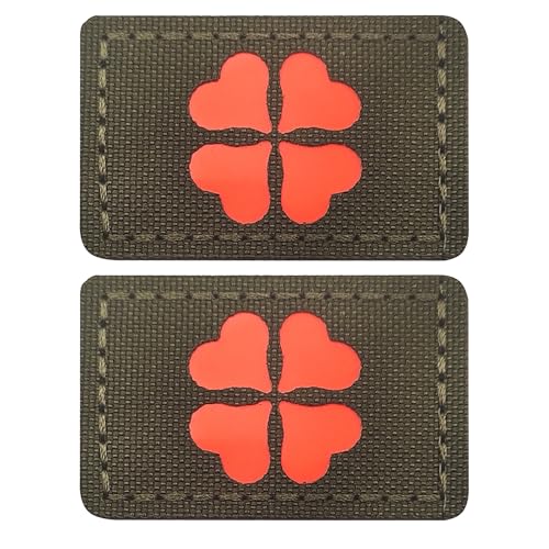 Flicken im Dunkeln, reflektierendes Herz, vierblättriges Kleeblatt, taktisches Emblem, dekorative Applikationen, 4,9 x 3,8 cm, Militärgrün und Orange, 2 Stück Flicken im Dunkeln, reflektierendes Herz, vierblättriges Kleeblatt, taktisches Emblem, dekorative Applikationen, 4,9 x 3,8 cm, Militärgrün und Orange, 2 Stück von ODSS