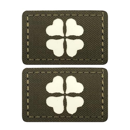 Flicken im Dunkeln, reflektierendes Herz, vierblättriges Kleeblatt, taktisches Emblem, dekorative Applikationen, 4,9 x 3,8 cm, Militärgrün und Weiß, 2 Stück Flicken im Dunkeln, reflektierendes Herz, vierblättriges Kleeblatt, taktisches Emblem, dekorative Applikationen, 4,9 x 3,8 cm, Militärgrün und Weiß, 2 Stück von ODSS