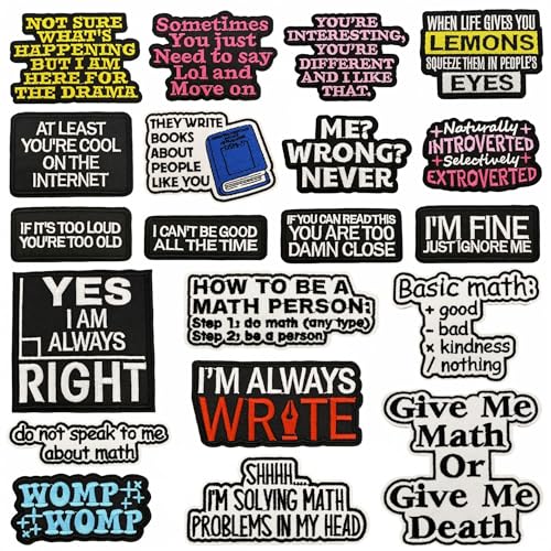 Funny Math and Introvert Themed Iron on Patches 20Pcs Embroidered Badge Set Black with Multi Color Text Funny Math and Introvert Themed Iron on Patches 20Pcs Embroidered Badge Set Black with Multi Color Text von ODSS