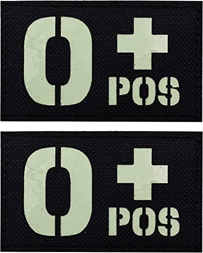 Glowing Dark Tactical Blood Type Patches O+ Positive POS Bluttyp Group Identifikation Tags, Tactical Armband Emblem Badges Patches für Kleidung (O+) von ODSS