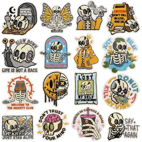 Gothic Skelett Patches Gestickte Bügelapplikationen Halloween DIY Deko Zubehör 16pcs Gothic Skelett Patches Gestickte Bügelapplikationen Halloween DIY Deko Zubehör 16pcs von ODSS
