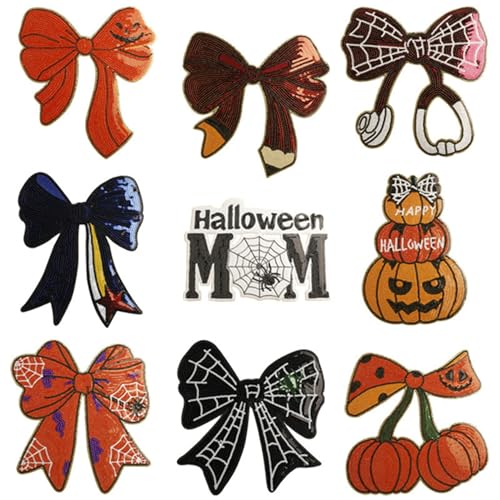 Halloween Deko Bügelbilder Pailletten Schleifen Kürbis Perlen Stickerei Zubehör 9 Stück Halloween Deko Bügelbilder Pailletten Schleifen Kürbis Perlen Stickerei Zubehör 9 Stück von ODSS