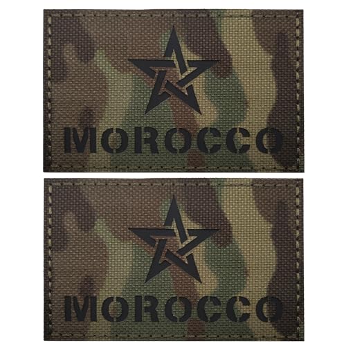 IR Infrarot reflektierende Marokko-Flagge, lasergeschnittene Flicken, Appliues, Marokkanische Flaggen, taktische Moral Militärabzeichen für Rucksäcke, Kleidung, Hüte, 8,9 x 5,9 cm, 2 Stück IR Infrarot reflektierende Marokko-Flagge, lasergeschnittene Flicken, Appliues, Marokkanische Flaggen, taktische Moral Militärabzeichen für Rucksäcke, Kleidung, Hüte, 8,9 x 5,9 cm, 2 Stück von ODSS