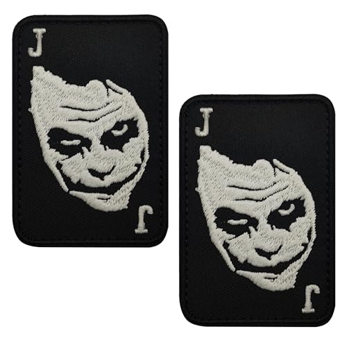 Joker Spielkarte bestickte taktische Patches, 8,2 x 5,3 cm, Schwarz und Weiß, Klettverschluss-Rückseite, 2 Stück Joker Spielkarte bestickte taktische Patches, 8,2 x 5,3 cm, Schwarz und Weiß, Klettverschluss-Rückseite, 2 Stück von ODSS