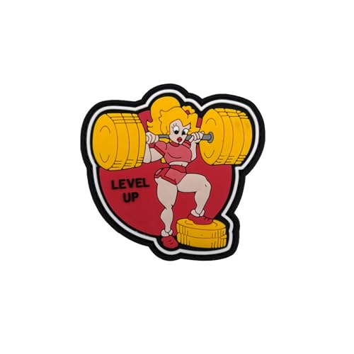 Level Up Gewichtheben PVC Moral Patches, Glow in Dark, Hakenverschlüsse Rückseite mit Schlaufenmuster, 8 x 8 cm, Rot und Gelb von ODSS