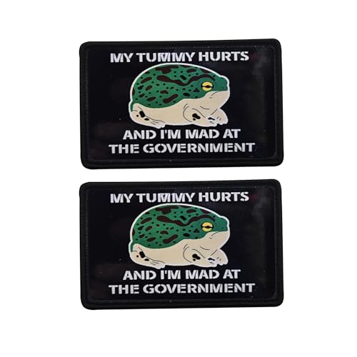 My Tummy Hurts I'm Mad at The Government Frosch Aufnäher, mit Hakenverschluss, Rückseite mit Schlaufenmuster, bestickter Rand, 8,9 x 5,9 cm, Schwarz My Tummy Hurts I'm Mad at The Government Frosch Aufnäher, mit Hakenverschluss, Rückseite mit Schlaufenmuster, bestickter Rand, 8,9 x 5,9 cm, Schwarz von ODSS