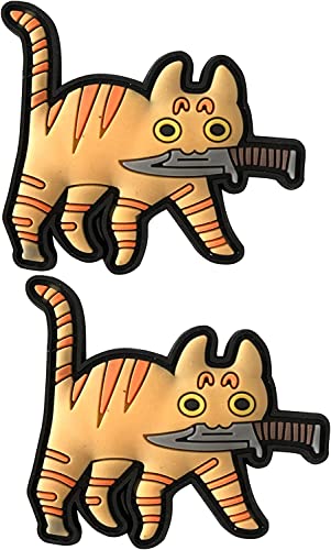 Niedliche Katze mit Messer, 3D-PVC-Gummi-Patch, Katzenbissmesser, lustiges Cartoon-Armband, Abzeichen, Emblem-Applikation (e) von ODSS