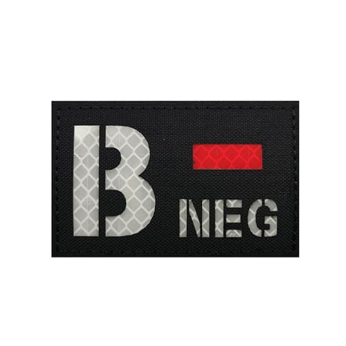 ODSS B Negative Blood Type Luminous Patches Glow in The Dark IR Infrarot Reflective Laser Cut Blood Type B - Neg Appliques, Tactical Military Moral Badges Fastener Hook and Loop Backing von ODSS