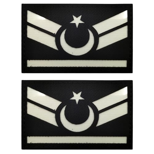 ODSS 2 Stück im Dunkeln leuchtende Türkei-Flagge leuchtende Morale Patch,Türkei-Flaggen Patches,taktische Türken Flaggen Militärabzeichen,DIY Uniform Emblem dekorative Applikationen für Kleidung Hut von ODSS