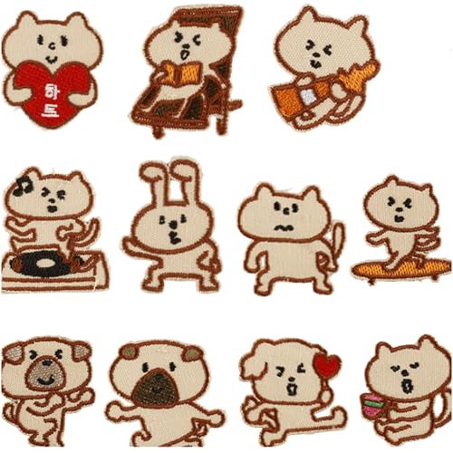 ODSS Aufnäher zum Aufbügeln, 9 Stück niedliche Katzen-Cartoon-Designs, bestickte Stoffapplikationen, 8,2 x 5,3 cm von ODSS