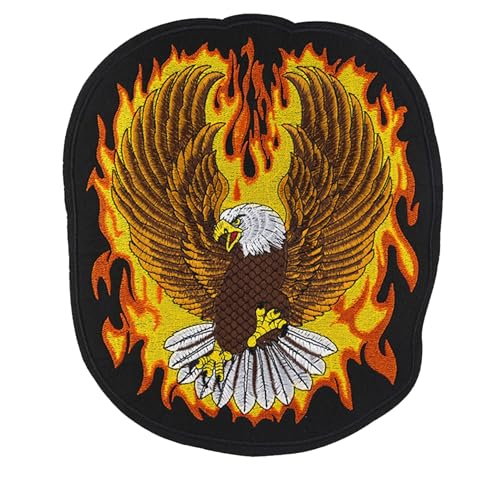 ODSS Aufnäher zum Aufbügeln, Motiv: Adler-Fire, bestickt, Motorrad, Biker, 22,9 x 26,9 cm von ODSS