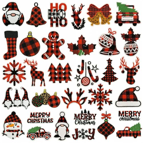 ODSS Buffalo Plaid Weihnachten Bügelbilder 33 Stück Set Urlaub Bestickte Applikationen mit Schneemann, Rentier, Baum und Weihnachtsmann Designs ODSS Buffalo Plaid Weihnachten Bügelbilder 33 Stück Set Urlaub Bestickte Applikationen mit Schneemann, Rentier, Baum und Weihnachtsmann Designs von ODSS