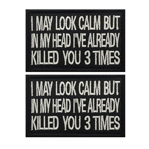 ODSS Humorvoller Militäraufnäher, Aufschrift "I May Look Calm", 8,9 x 5,9 cm, Schwarz und Weiß, Klettverschluss-Rückseite, 2 Stück von ODSS