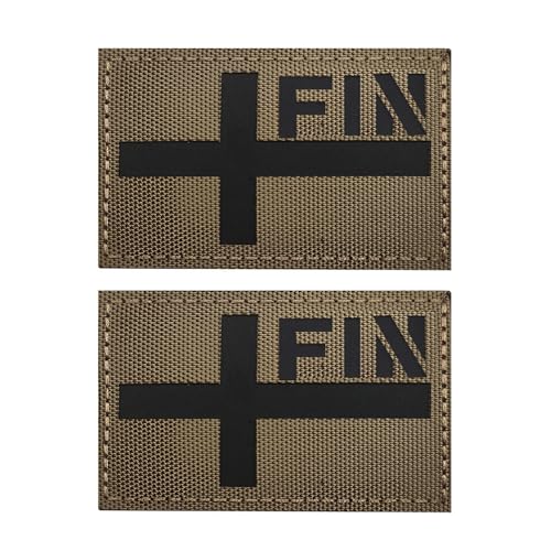 ODSS Infrarot reflektierende Finnland-Flaggen-Patches, Finnenflaggen, taktische Militärmoralabzeichen, dekorative Applikationen, Hakenverschlüsse auf der Rückseite mit Schlaufe, Khaki, 8,9 x 5,9 cm, 2 von ODSS