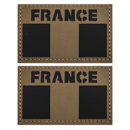 ODSS Infrarot-reflektierende Frankreich-Flagge, taktische Militär-Moral-Abzeichen, dekorative Applikationen, Hakenverschlüsse auf der Rückseite mit Schlaufe, Khaki, 8,9 x 5,9 cm, 2 Stück von ODSS