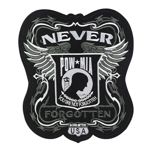 ODSS Never Forgotten Military Motorcycle Patch, Large Iron on Embroidered Applique, 23.9 x 28.4 cm, Black von ODSS