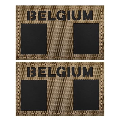ODSS Reflektierende Infrarot-Flaggen-Patches, belgische Flaggen, taktische Militärmoralabzeichen, dekorative Applikationen, Hakenverschlüsse auf der Rückseite mit Schlaufe, Khaki, 8,9 x 5,9 cm, 2 von ODSS