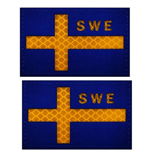 ODSS Reflektierende taktische Aufnäher mit schwedischer Flagge, schwedische Flaggen, taktische Militärmoralabzeichen, Decrotiv-Applikationen, 8,9 x 5,9 cm, Hakenverschlüsse auf der Rückseite mit von ODSS