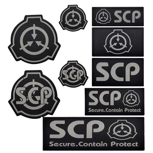 ODSS SCP Foundation Infrarot Reflektierende Patches, Tactical Moral Special Containment Procedures Foundation Logo Badges, Hakenverschlüsse Rückseite mit Schlaufe, Schwarz und Silber, 9er-Pack von ODSS