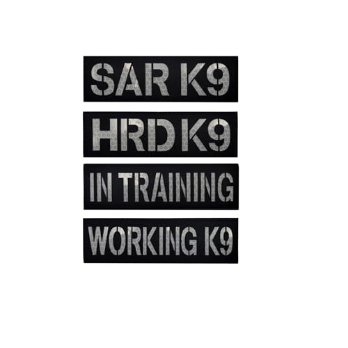 ODSS Tactical K9 Service Dog Patches, SAR K9/HRD K9/Working K9/in Training, 12,5 x 3,8 cm (4,9 x 1,5 Zoll), reflektierende Moralabzeichen mit Hakenverschluss, 4 Stück von ODSS