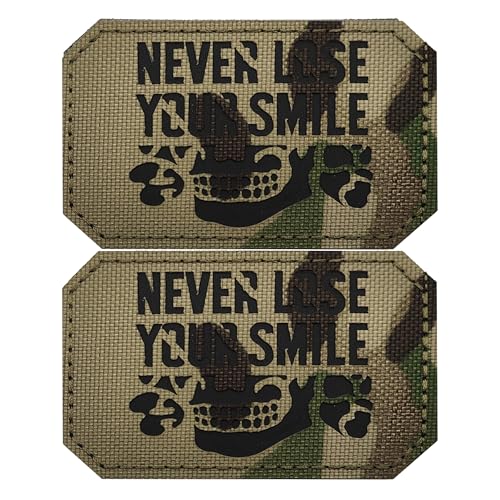 ODSS Tactical Never Lose Your Smile Reflektierender Aufnäher, lasergeschnitten, Militär-Moral-Emblem, dekorative Applikationen, 8,9 x 5,9 cm, Klettverschluss-Rückseite, 2 Stück ODSS Tactical Never Lose Your Smile Reflektierender Aufnäher, lasergeschnitten, Militär-Moral-Emblem, dekorative Applikationen, 8,9 x 5,9 cm, Klettverschluss-Rückseite, 2 Stück von ODSS