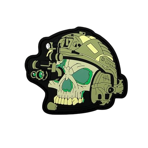 ODSS Tactical Skull PVC Patches Military Observer Helmet Design Hook Fasteners Back with Loop Swatch Green 7.5 x 8.5 cm von ODSS