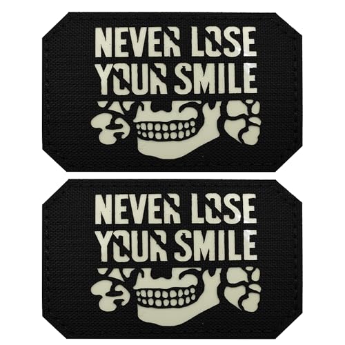 ODSS Taktischer Aufnäher mit Aufschrift "Never Lose Your Smile", lasergeschnitten, Militär, Moral, Emblem, dekorative Applikationen, 8,9 x 5,9 cm, Klettverschluss-Rückseite, 2 Stück ODSS Taktischer Aufnäher mit Aufschrift "Never Lose Your Smile", lasergeschnitten, Militär, Moral, Emblem, dekorative Applikationen, 8,9 x 5,9 cm, Klettverschluss-Rückseite, 2 Stück von ODSS