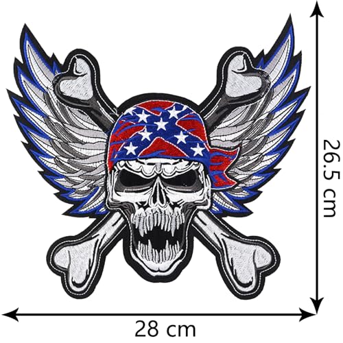 ODSS Totenkopf-Bandana-Aufnäher zum Aufbügeln, groß, bestickt, Biker-Applikation, 27,9 x 25,9 cm von ODSS