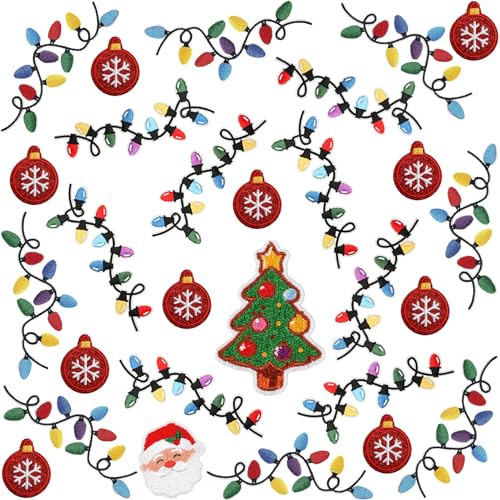 ODSS Weihnachten Aufbügler Patches Deko Lichterkette Ornamente Baum Weihnachtsmann Design 34 Stück Mehrfarbig von ODSS