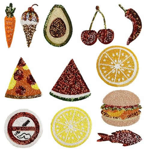 Sequin Food Iron on Patches 12 Pcs Avocado Watermelon Hamburger Citrus Patches DIY Decorative Embroidered Appliques Sequin Food Iron on Patches 12 Pcs Avocado Watermelon Hamburger Citrus Patches DIY Decorative Embroidered Appliques von ODSS
