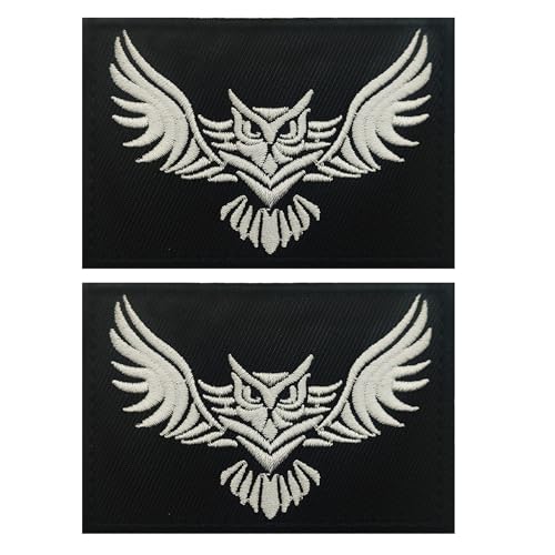 Tactical Owl Embroidered Appliques Patches, 8 x 5.5 cm, Black and White, Hook Fasteners Backing with Loop Swatch, 2-Pack von ODSS