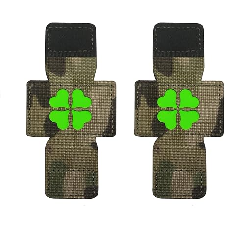 Taktische Flicken mit vierblättrigem Kleeblatt, leuchtet im Dunkeln, Schnallen-Design, 8,5 x 4,1 cm, Camouflage mit Grün, 2 Stück von ODSS
