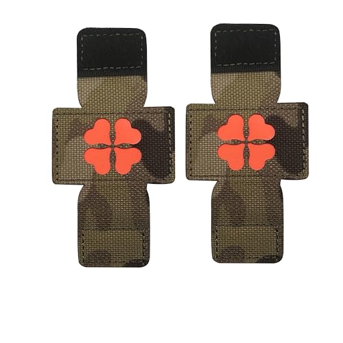 Taktische Flicken mit vierblättrigem Kleeblatt, leuchtet im Dunkeln, Schnallen-Design, 8,5 x 4,1 cm, Camouflage mit Orange, 2 Stück von ODSS