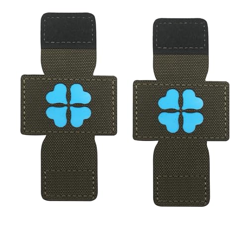 Taktische Flicken mit vierblättrigem Kleeblatt, leuchtet im Dunkeln, Schnallen-Design, 8,5 x 4,1 cm, Militärgrün mit Blau, 2 Stück von ODSS