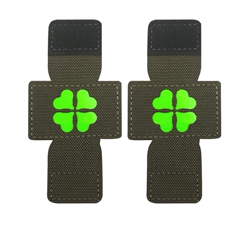 Taktische Flicken mit vierblättrigem Kleeblatt, leuchtet im Dunkeln, Schnallen-Design, 8,5 x 4,1 cm, Militärgrün mit Grün, 2 Stück von ODSS
