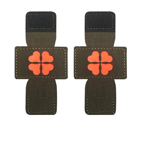Taktische Flicken mit vierblättrigem Kleeblatt, leuchtet im Dunkeln, Schnallen-Design, 8,5 x 4,1 cm, Militärgrün mit Orange, 2 Stück Taktische Flicken mit vierblättrigem Kleeblatt, leuchtet im Dunkeln, Schnallen-Design, 8,5 x 4,1 cm, Militärgrün mit Orange, 2 Stück von ODSS