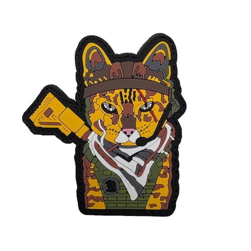 Taktische Katze hält ein Gewehr, Camouflage-Körperpanzer, Militär-PVC-Moral-Patches, Hakenrückseite, 8,5 x 7,9 cm von ODSS