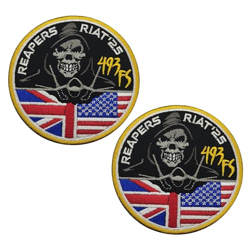 USAF 493rd F-35 Squadron bestickte Applikationen, Aufnäher, UK-US-Flagge, militärische taktische Moral-Abzeichen, 8,9 cm USAF 493rd F-35 Squadron bestickte Applikationen, Aufnäher, UK-US-Flagge, militärische taktische Moral-Abzeichen, 8,9 cm von ODSS