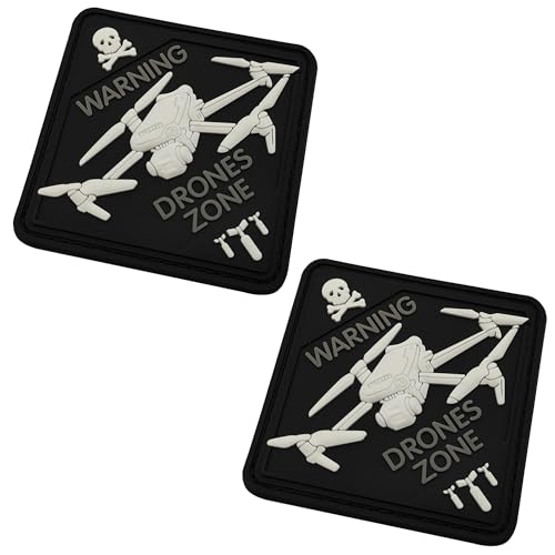 Warning Drones Zone PVC Moral Glow in Dark Patches, 8 x 8 cm, Tactical Military Outdoor Rucksäcke Abzeichen, Schwarz und Weiß, 2 Stück Warning Drones Zone PVC Moral Glow in Dark Patches, 8 x 8 cm, Tactical Military Outdoor Rucksäcke Abzeichen, Schwarz und Weiß, 2 Stück von ODSS