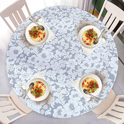 OEAK Runde Tischdecke Tischtuch Tischwäsche Karierte Quaste aus PVC Flanell Natürlicher Stil für Buffettisch, Party, Urlaub, Abendessen(Blumen，110~140cm) von OEAK