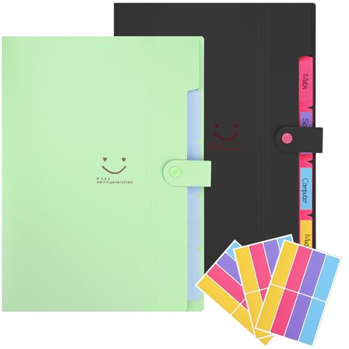 OEEYYT 2 Stück Fächermappe A4 Mit 5 Taschen Dokumentenmappe A4 Mappen Ordnersystem Ordnungsmappe für Zuhause, Büro, Schule (Grün+Schwarz) von OEEYYT