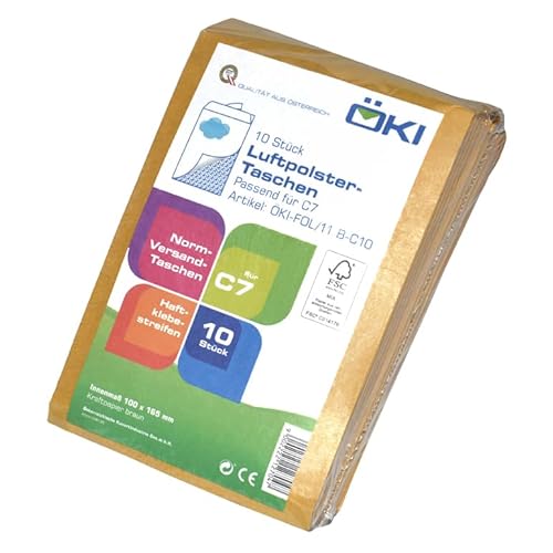 ÖKI Luftpolstertaschen - Luftpolsterumschläge inkl. Haftklebestreifen, 10 Stück, C7 Luftpolster-Taschen, Gepolsterte Briefumschläge,Versandtaschen, Braun von ÖKI